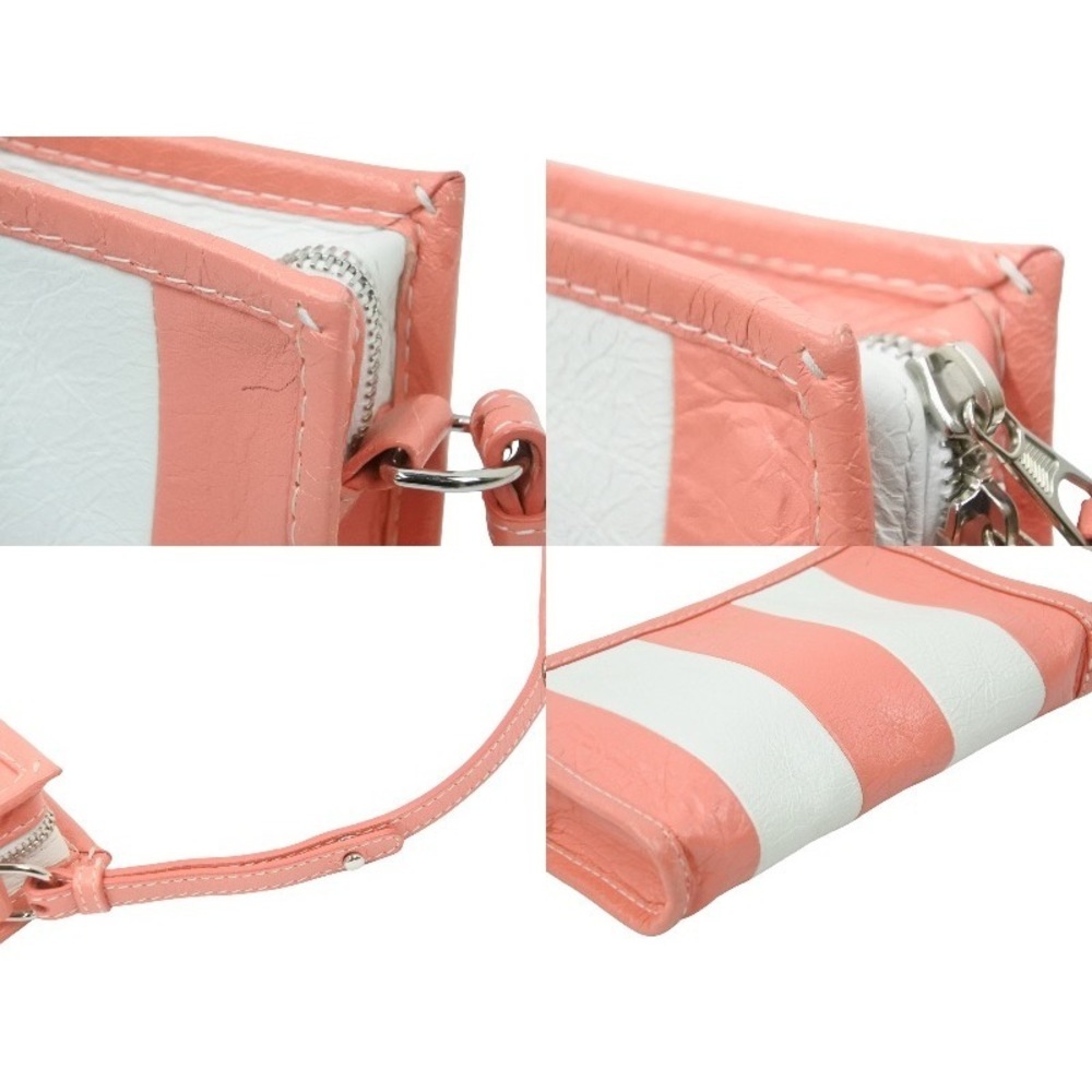 Balenciaga Pouch Wallet Shoulder Bag Leather Bazaar White Pink - Picture 7 of 10
